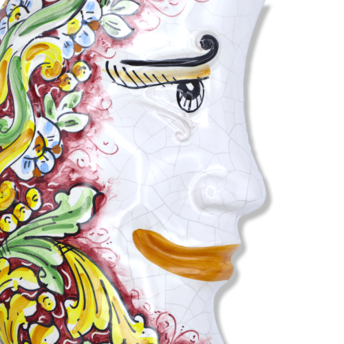 Lune en céramique de Caltagirone, émail Craquelé et décor baroque sur fond bordeaux - h 45 cm environ. Mode FL -  2