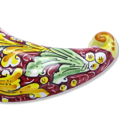 Caltagirone keramische maan, Craquelé en baroque decoratie op de achtergrond, 45 cm approx. _ - 