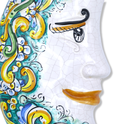 Caltagirone ceramic moon, Craquelé enamel and baroque decoration with lemons on a blue background - h 45 cm approx. FL m
