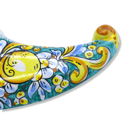 Caltagirone keramisk måne, Craquelé emalj och barockdekoration med citroner på blå bakgrund - h 45 cm ungefär. FL - 
