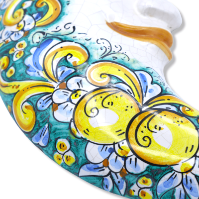 Caltagirone keramische maan, Craquelé en baroque decoratie met citroenen op de blauwe achtergrond - 45 cm approx. _ - 