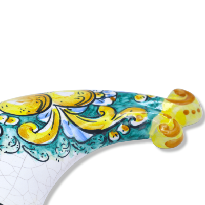 Caltagirone ceramic moon, Craquelé enamel and baroque decoration with lemons on a blue background - h 45 cm approx. FL m