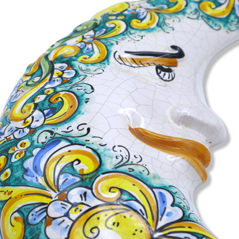 Luna de cerámica Caltagirone, esmalte Craquelé y decoración barroca con limones sobre fondo azul - h 45 cm aprox. modelo