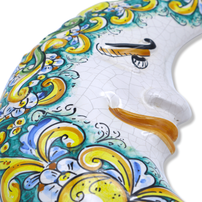 Luna de cerámica Caltagirone, esmalte Craquelé y decoración barroca con limones sobre fondo azul - h 45 cm aprox. modelo