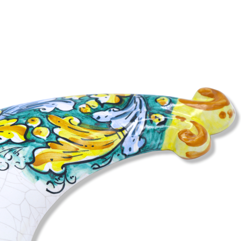 Luna in ceramica di Caltagirone, smalto Craquelé e decoro barocco su fondo verderame - h 45 cm ca. Mod FL - 