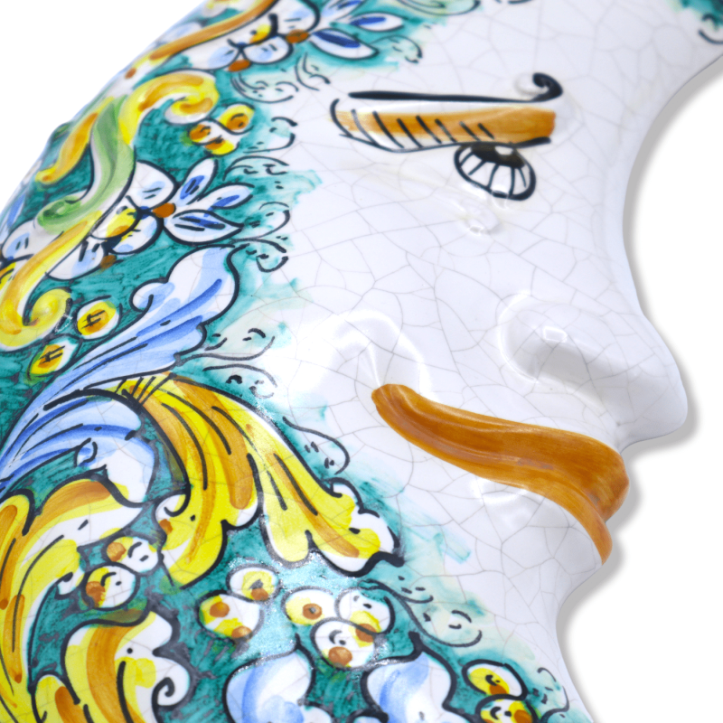 Luna in ceramica di Caltagirone, smalto Craquelé e decoro barocco su fondo verderame - h 45 cm ca. Mod FL - 