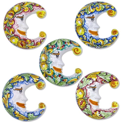 Lune en céramique de Caltagirone - h environ 25 cm. (1 pièce) avec 3 options de couleurs et décoration aléatoire - 
