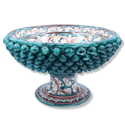 Soporte Pigna en cerámica Caltagirone, cardenillo y decoración barroca blanca envejecida - Ø 32 cm, h 19 cm aprox. Mod T