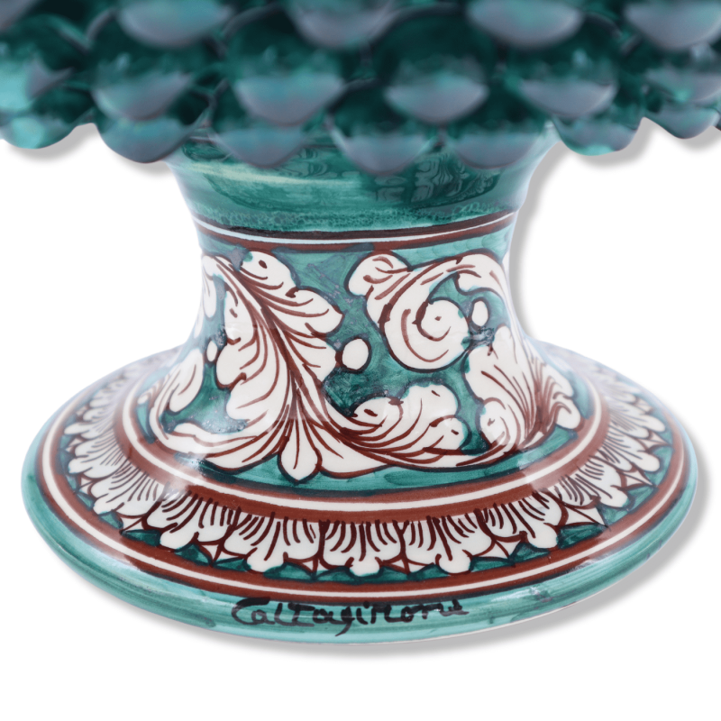 Soporte Pigna en cerámica Caltagirone, cardenillo y decoración barroca blanca envejecida - Ø 32 cm, h 19 cm aprox. Mod T