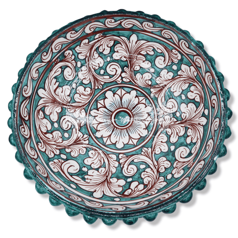 Suporte Pigna em cerâmica Caltagirone, verdete e decoração barroca branca antiga - Ø 34 cm, h 20 cm aprox. Mod TD - 