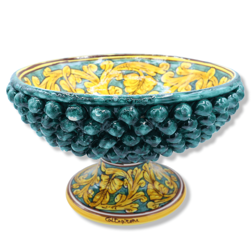 Soporte Pigna en cerámica Caltagirone, cardenillo y decoración barroca - Ø 32 cm, h 19 cm aprox. Mod TD - 