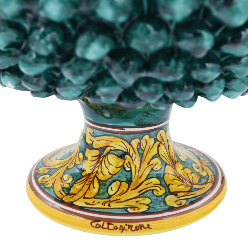 Alzata Pigna in ceramica di Caltagirone, Verderame e decoro Barocco - Ø 34 cm, h 20 cm ca. Mod TD - 