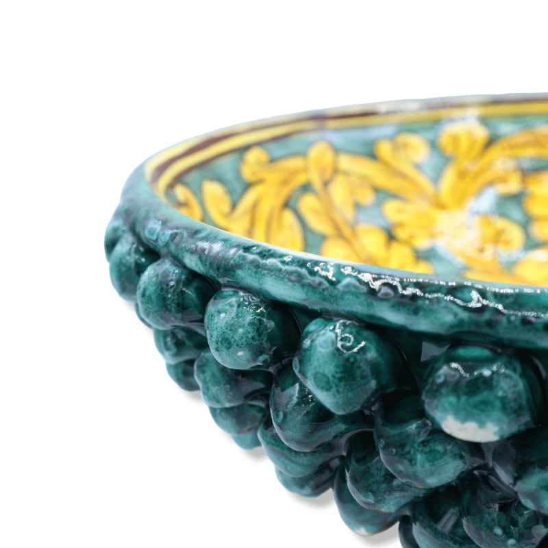 Pigna stand in Caltagirone ceramic, verdigris and Baroque decoration - Ø 32 cm, h 19 cm approx. Mod TD - 