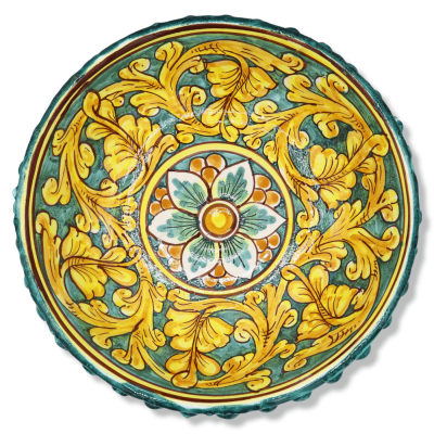 Takplatta av Caltagirone, Verderame och dekoration Baroque - Ø 32 cm, h 19 cm ca. TD - 