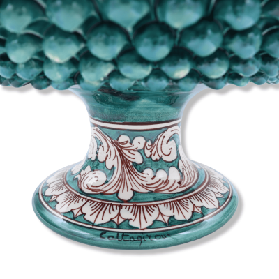 Pigna stand em cerâmica Caltagirone, verdete e decoração barroca branca antiga - Ø 38 cm, h 21 cm aprox. Mod TD - 