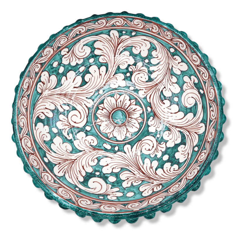 Pigna stand em cerâmica Caltagirone, verdete e decoração barroca branca antiga - Ø 38 cm, h 21 cm aprox. Mod TD - 