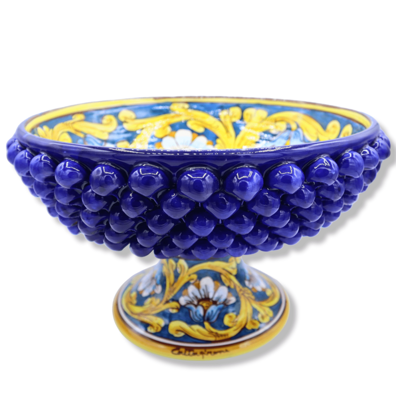 Alzata Pigna in ceramica di Caltagirone Blu, decoro Barocco e Fiori - Ø 34 cm, h 20 cm ca. Mod TD - 