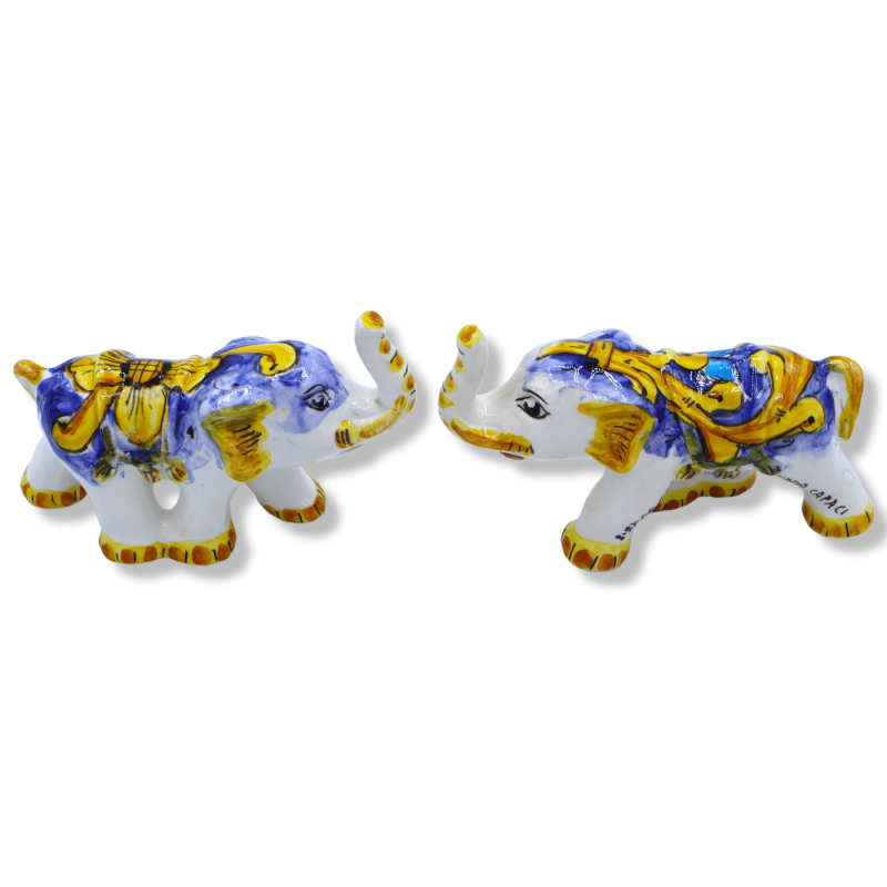 Elefante piccolo portafortuna in Ceramica Siciliana, decoro selezionabile, h 10 x 13 L cm ca. (1pz) Mod GR - 