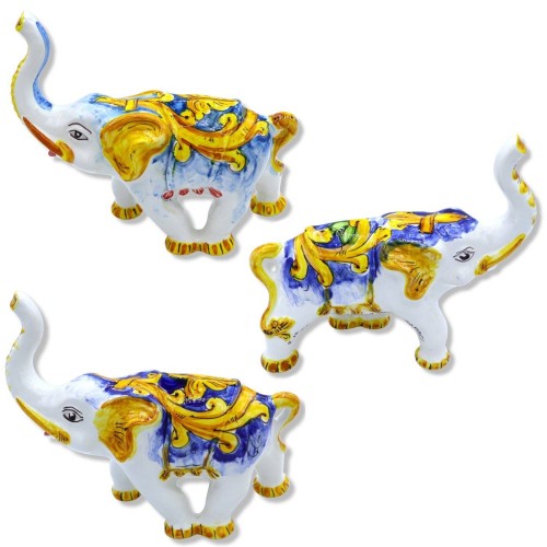 Large elephant lucky charm in Sicilian ceramics, selectable decoration, h 20 x 23 L cm approx. (1pc) Mod GR - 