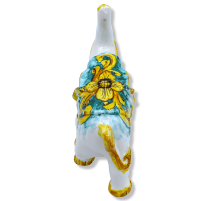 Elefante de la suerte mediano en cerámica siciliana, color seleccionable y decoración aleatoria, h 15 x 18 L cm aprox. (