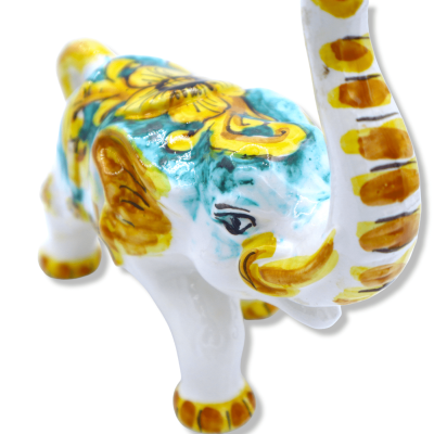 Elefante medio portafortuna in Ceramica Siciliana, decoro selezionabile, h 10 x 13 L cm ca. (1pz) Mod GR - 