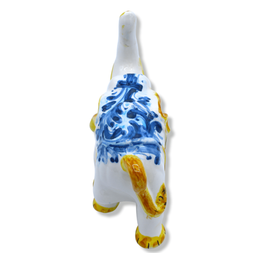 Elefant medium tur charm i Ceramica Siciliana, blå antik dekoration '600, h 15 x 18 L cm ca. Mod GR -  2
