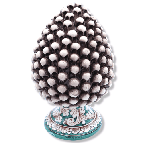 Pomme de pin en céramique Caltagirone avec 2 options de taille (1pc) Tige vert-de-gris blanc antique et décoration baroq 2