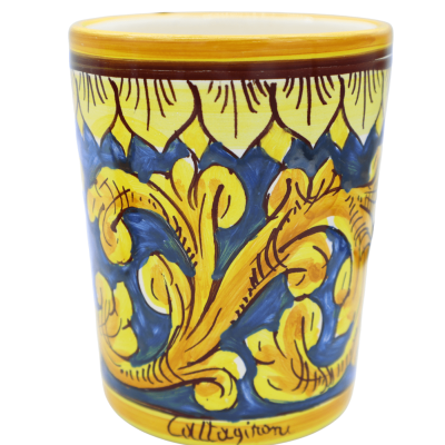 Badkamer- of keukenset in Caltagirone keramiek, blauw - Dispenser voor vloeibare zeep + houder voor keukengerei - 