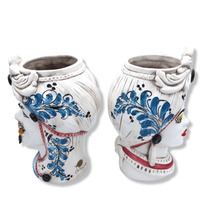 Testa di Moro Caltagirone con fregio, decoro '600, Altezza 28cm ca. Mod. RP - 