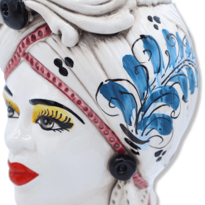 Cabeça de mouro de Caltagirone com friso, decoração do séc. XVII, altura aproximada de 28 cm. modo rp - 