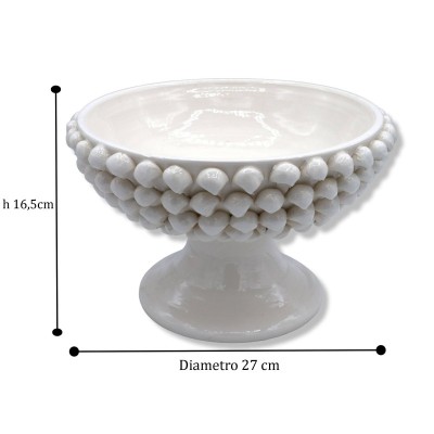 Alzata Pigna in ceramica di Caltagirone Bianco, tinta unita Ø 27 cm, h 16 cm ca. Mod TD - 