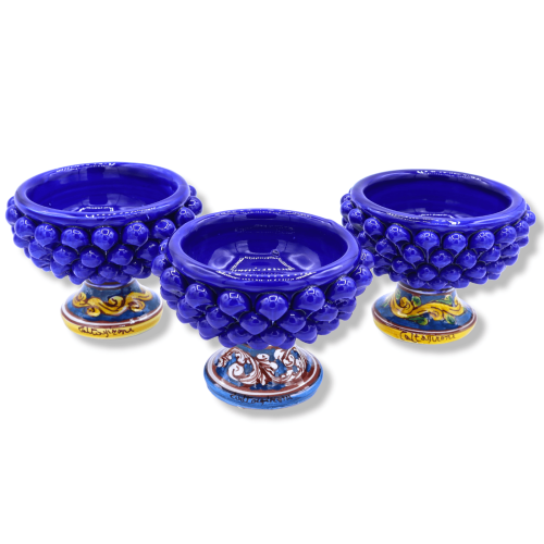Wazon Caltagirone Mezza Pigna - Ø 12 cm, wys. ok. 9 cm (1 szt.) Niebieska i losowa dekoracja łodygi - 