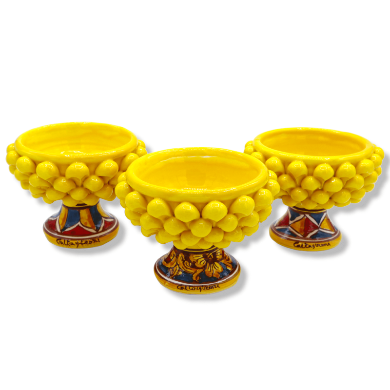 Caltagirone Mezza Pigna Vase, gelbe und zufällige Stieldekoration – Ø 12 cm, H ca. 9 cm. (1 Stück) Mod TD - 