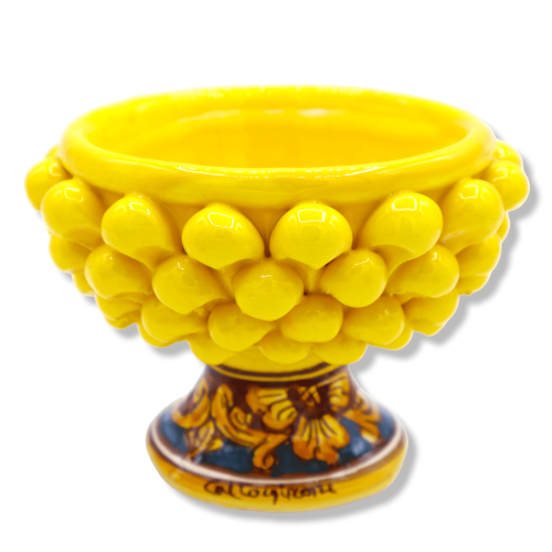 Vaso Mezza Pigna Caltagirone, Decoração amarela e haste aleatória - Ø 12 cm, h 9 cm aprox. (1Pçs) Mod TD -  2