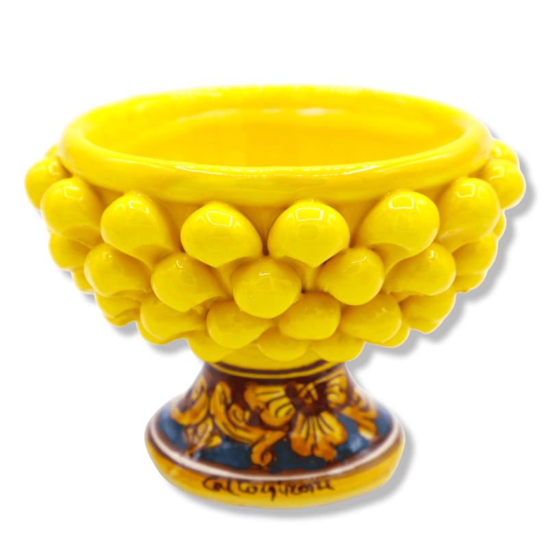 Vaso Mezza Pigna Caltagirone, Giallo e decoro gambo casuale - Ø 12 cm, h 9 cm ca. (1Unità) Mod TD - 