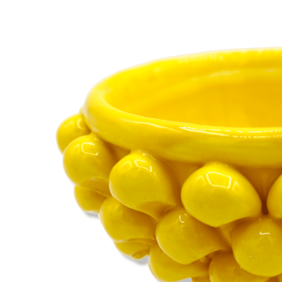 Vaso Mezza Pigna Caltagirone, Giallo e decoro gambo casuale - Ø 12 cm, h 9 cm ca. (1Unità) Mod TD - 