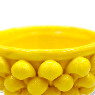 Mezza Pigna Caltagirone vase, Yellow and random stem decoration - Ø 12 cm, h 9 cm approx. (1Pcs) Mod TD - 