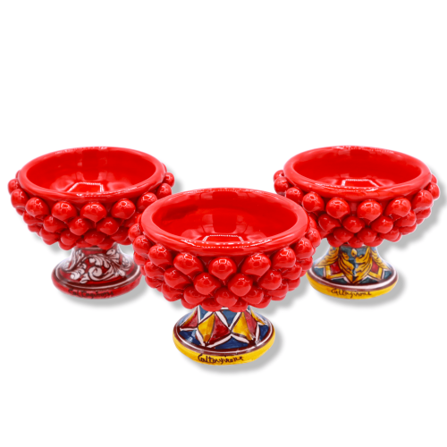 Vase Half Pigna Caltagirone, Röd och dekorativ slumpmässig stam - Ø 12 cm, h 9 cm ca. (1pz) Mod TD - 