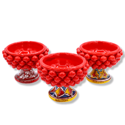 Vase Caltagirone Mezza Pigna, Décor tige rouge et aléatoire - Ø 12 cm, h 9 cm environ. (1 pièces) Mod TD - 