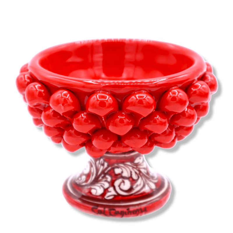 Vase Caltagirone Mezza Pigna, Décor tige rouge et aléatoire - Ø 12 cm, h 9 cm environ. (1 pièces) Mod TD - 