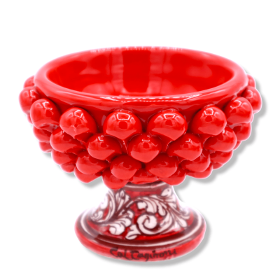 Vase Caltagirone Mezza Pigna, Décor tige rouge et aléatoire - Ø 12 cm, h 9 cm environ. (1 pièces) Mod TD - 
