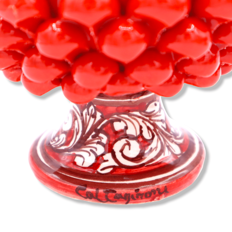 Vase Caltagirone Mezza Pigna, Décor tige rouge et aléatoire - Ø 12 cm, h 9 cm environ. (1 pièces) Mod TD - 
