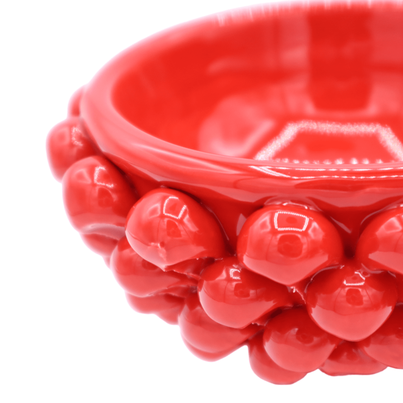 Vase Caltagirone Mezza Pigna, Décor tige rouge et aléatoire - Ø 12 cm, h 9 cm environ. (1 pièces) Mod TD - 