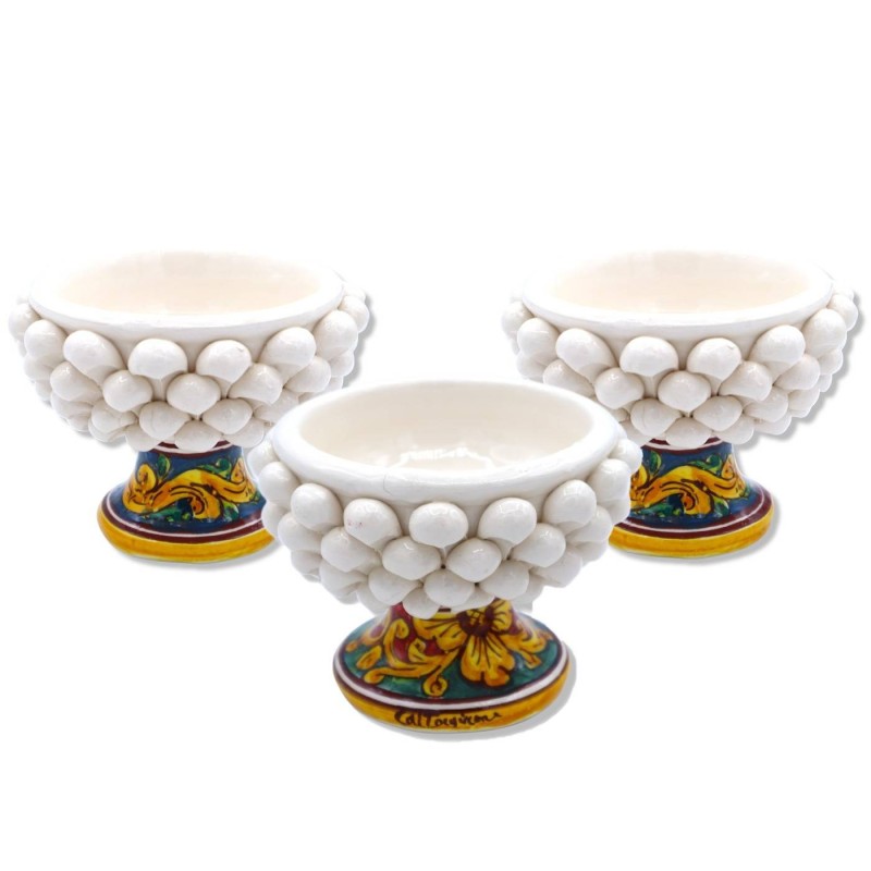 Mezza Pigna Caltagirone vase, White and random stem decoration - Ø 12 cm, h 9 cm approx. (1Pcs) Mod TD - 