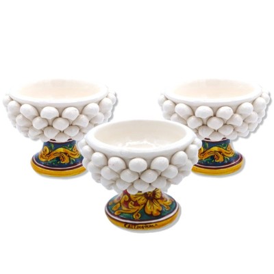 Mezza Pigna Caltagirone vase, White and random stem decoration - Ø 12 cm, h 9 cm approx. (1Pcs) Mod TD - 