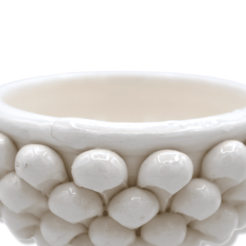 Mezza Pigna Caltagirone vase, White and random stem decoration - Ø 12 cm, h 9 cm approx. (1Pcs) Mod TD - 