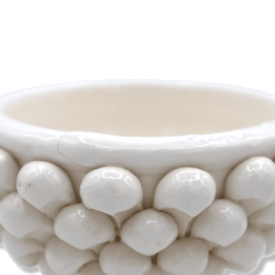 Mezza Pigna Caltagirone vase, White and random stem decoration - Ø 12 cm, h 9 cm approx. (1Pcs) Mod TD - 