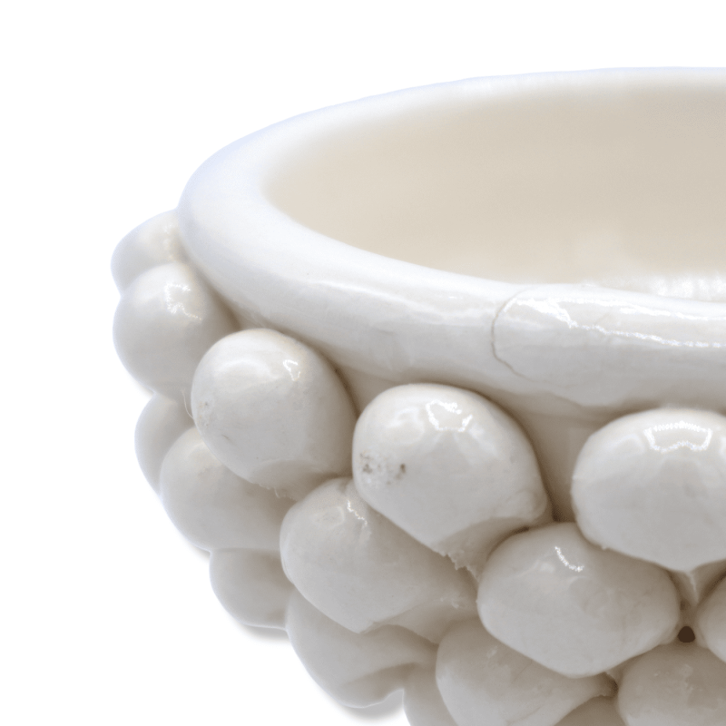 Mezza Pigna Caltagirone vase, White and random stem decoration - Ø 12 cm, h 9 cm approx. (1Pcs) Mod TD - 