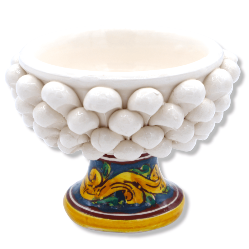 Mezza Pigna Caltagirone vase, White and random stem decoration - Ø 12 cm, h 9 cm approx. (1Pcs) Mod TD - 