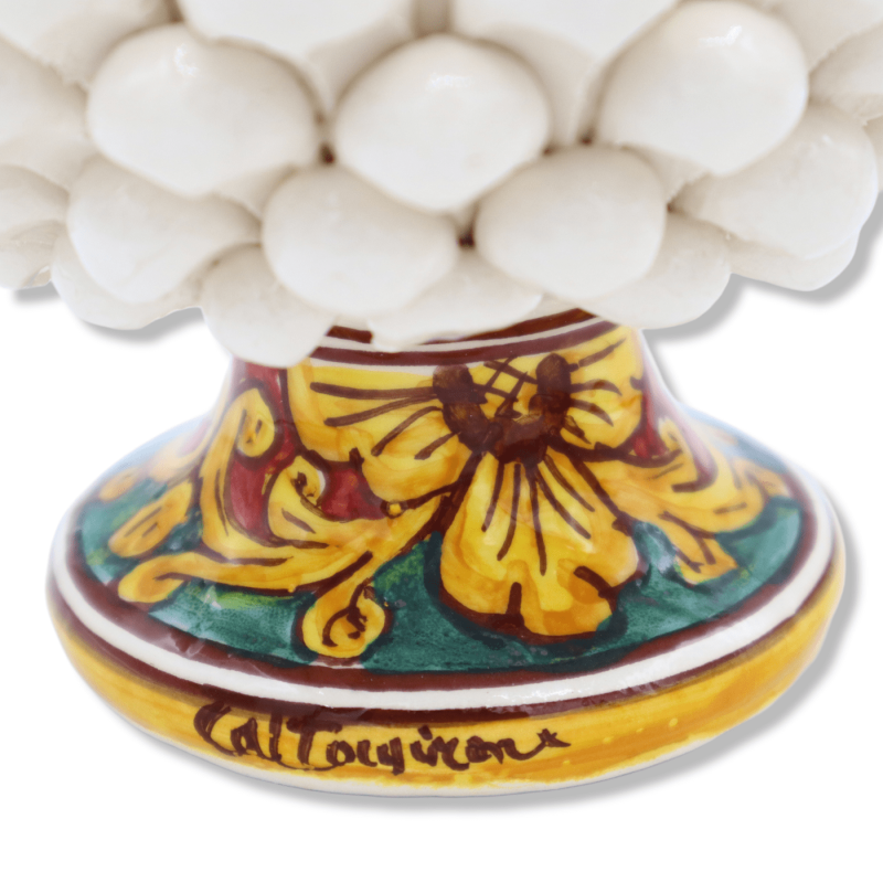Mezza Pigna Caltagirone vase, White and random stem decoration - Ø 12 cm, h 9 cm approx. (1Pcs) Mod TD - 